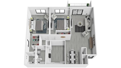 Floor plan for 2 beds, 2 baths, 1302 sqft